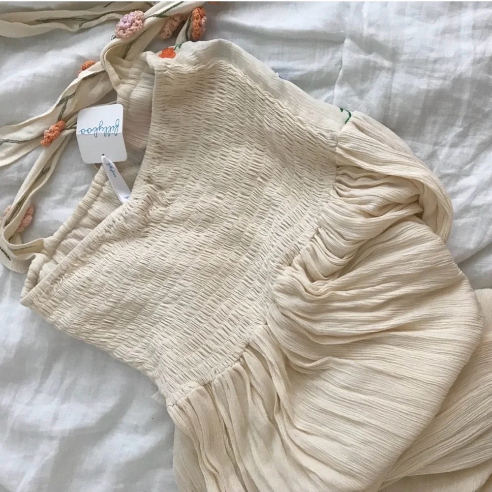 Vintage HTF Bonita Floral Embroidered halter Maxi Dress - Picture 5 of 7